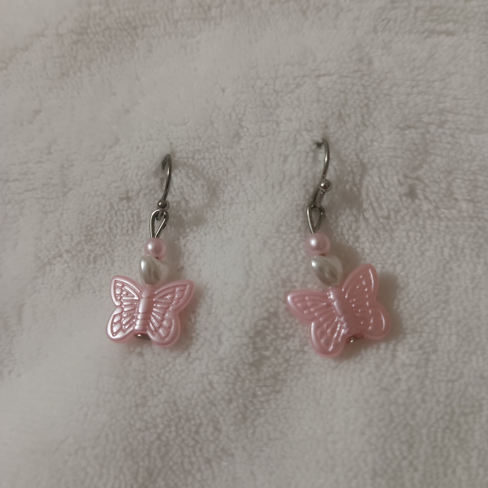 Delicate Pink Butterfly Earrings - Picture 2 of 5